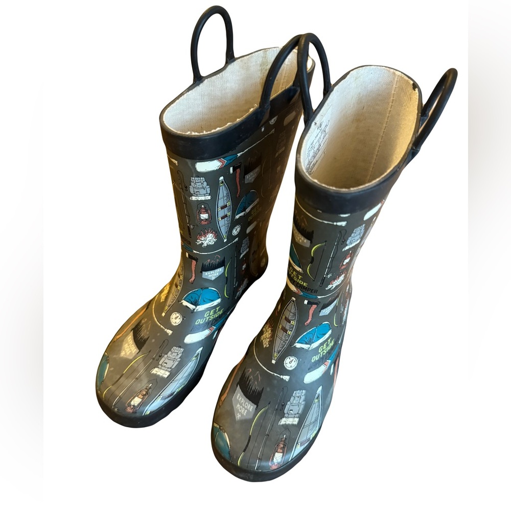 Western Chief Rain Boots Size 1 Happy Camper Coal